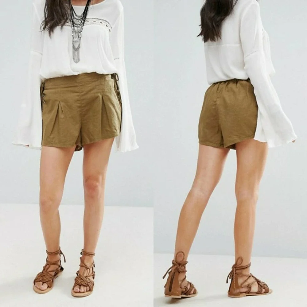 Free People Silver Springs Lace Up Linen Shorts - Picture 2 of 8